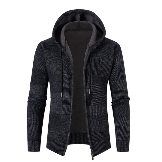Herren lässiger Strickjacke mit modernem Strukturdesign und Kapuze EB