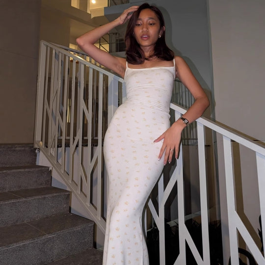 Damen Maxikleid mit floralem Muster und feinen Spaghettiträgern EB