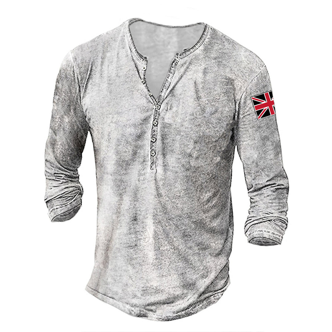 Herren modisches Langarmhemd mit Knopfleiste und Flaggenapplikation EB