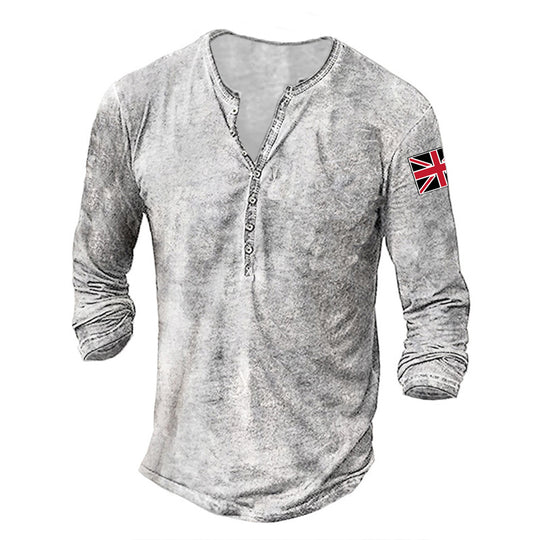 Herren modisches Langarmhemd mit Knopfleiste und Flaggenapplikation EB