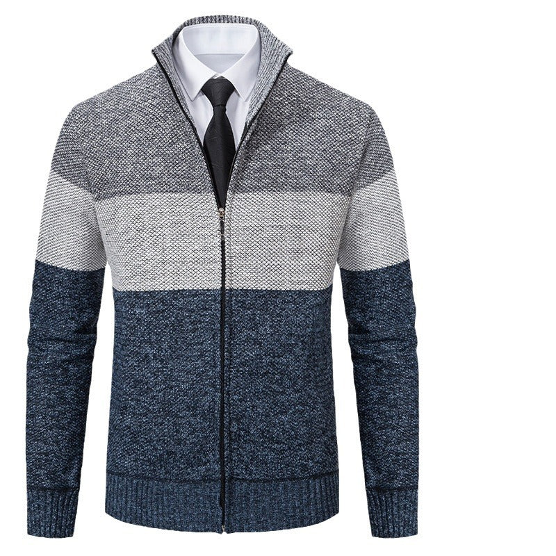 Herren modische Strickjacke mit strukturiertem Farbblockdesign EB