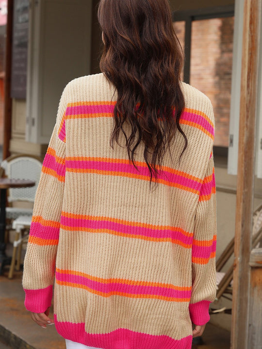 EB | Festlicher Winter Gestreifter Wollcardigan Für Damen - Ideal Für Den Winter