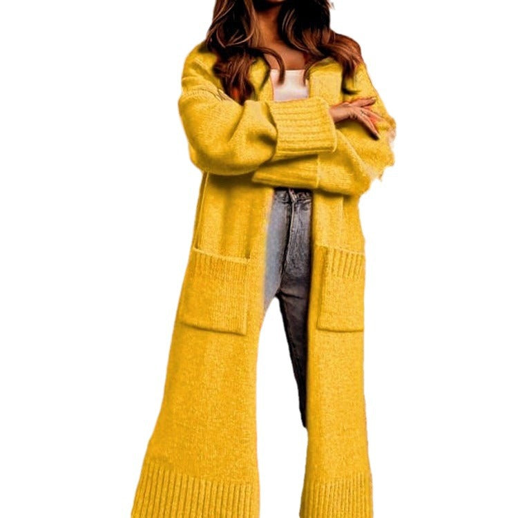 Damen lässiger Strickmantel mit tiefen Taschen und offenem Schnitt EB