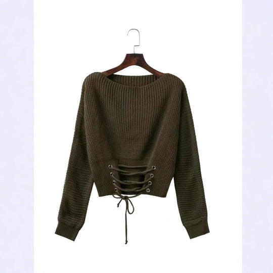 Damen modischer Strickpullover mit tiefem Rückendetail und lässiger Passform EB