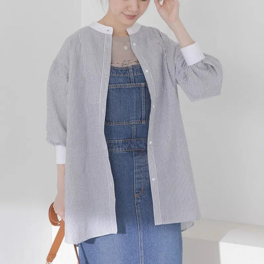 Damen gestreiftes oversized Button-Up Shirt EB