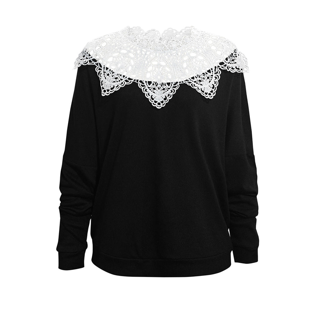 Damen Sweatshirt mit dekorativem Spitzenkragen und lässigem Schnitt EB