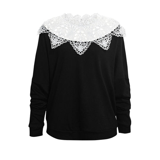 Damen Sweatshirt mit dekorativem Spitzenkragen und lässigem Schnitt EB