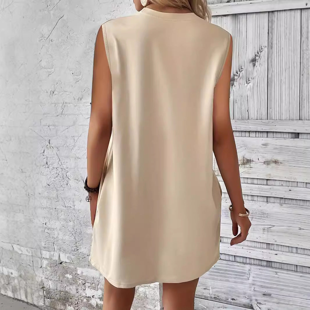Damen lässiges T-Shirt Kleid mit Taschen und Rundhalsausschnitt EB