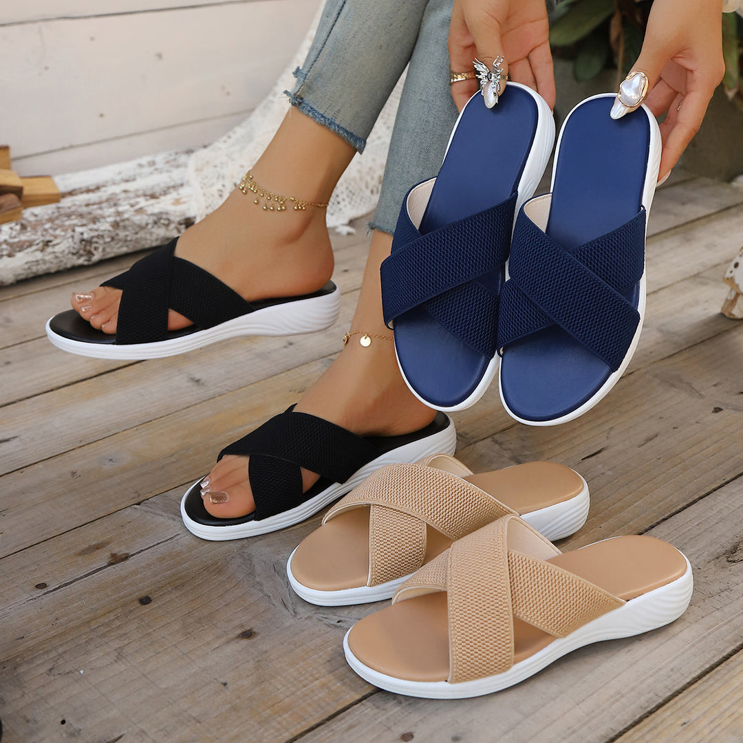 Damen Komfortable Clogs mit überkreuzten Riemen und rutschfester Sohle EB