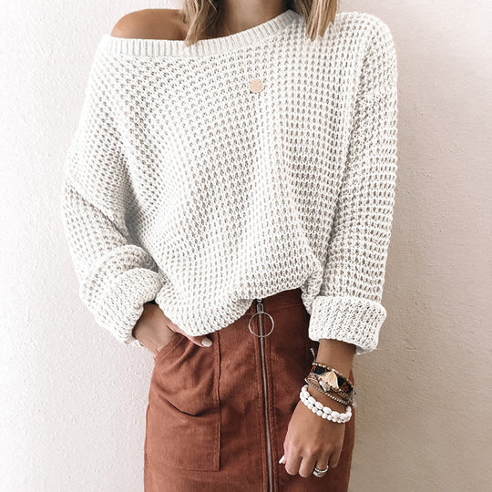 Damen Weites Strickoberteil mit Schneckenstruktur und weitem Ausschnitt EB