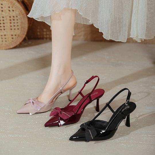 Damen Slingback-Pumps mit dekorativem Schleifen-Detail und spitzem Absatz EB