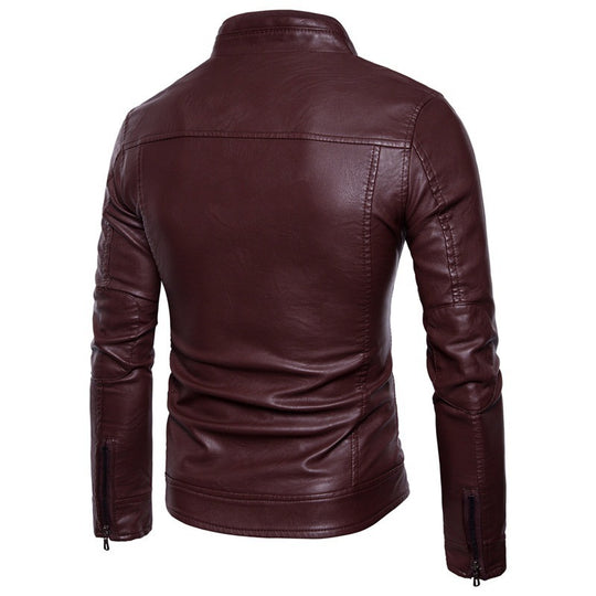 Herren elegante Kunstleder-Motorradjacke mit Stehkragen EB