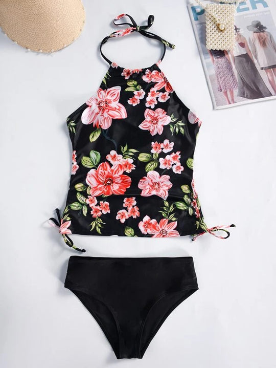 Damen Schnittiger Tankini mit floralem Design und verstellbaren Riemen EB