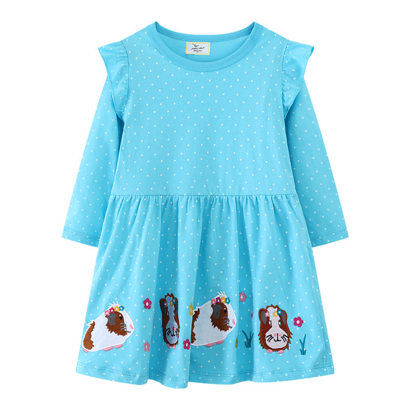 Mädchen Langarmkleid mit fröhlichem Meerschweinchen-Motiv EB