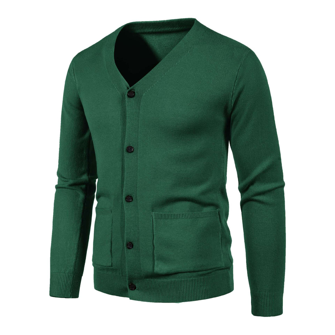 Herren nan leichte Feinstrick-Strickjacke mit V-Ausschnitt, durchgehender Knopfleiste und aufgesetzten Taschen EB