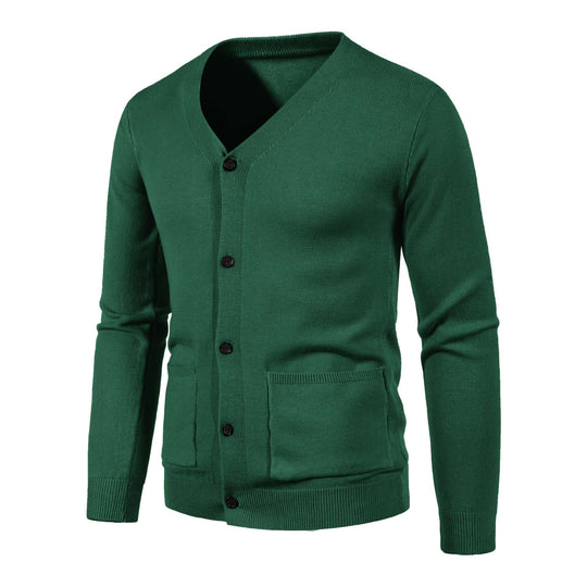 Herren nan leichte Feinstrick-Strickjacke mit V-Ausschnitt, durchgehender Knopfleiste und aufgesetzten Taschen EB