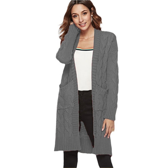 Damen Strickjacke mit langen Ärmeln und gezopften Details EB