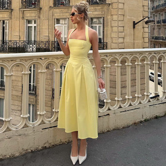 Damen Edles Maxikleid mit quadratischem Ausschnitt und schmalem Taillenband EB