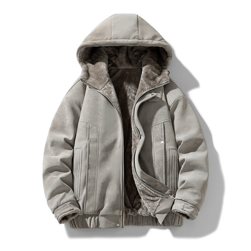 Herren Kapuzenjacke mit Teddyfutter und Kunstveloursoptik EB