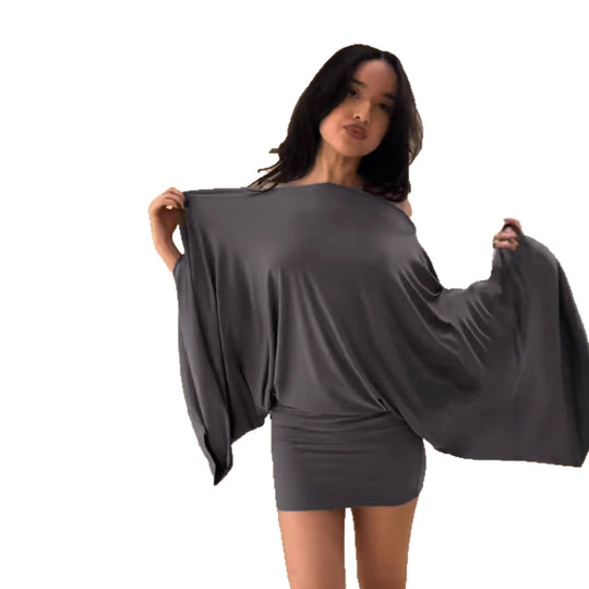 Damen nan schulterfreies Drapiertes Blouson-Top mit weitem Fledermausärmel und tailliertem Bündchen EB