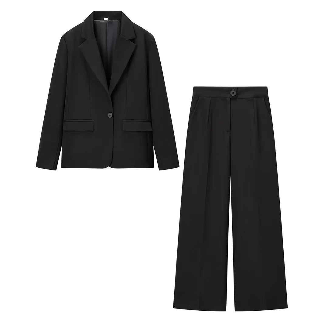 Damen elegantes Anzug-Set mit tailliertem Blazer und weit geschnittenen Hosen EB
