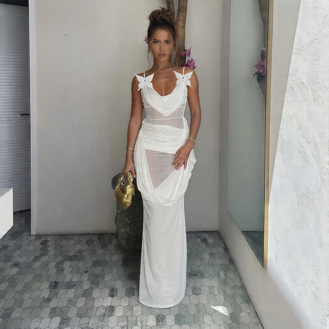 Damen Elegantes und luftiges Maxikleid mit raffinierten Trägern EB