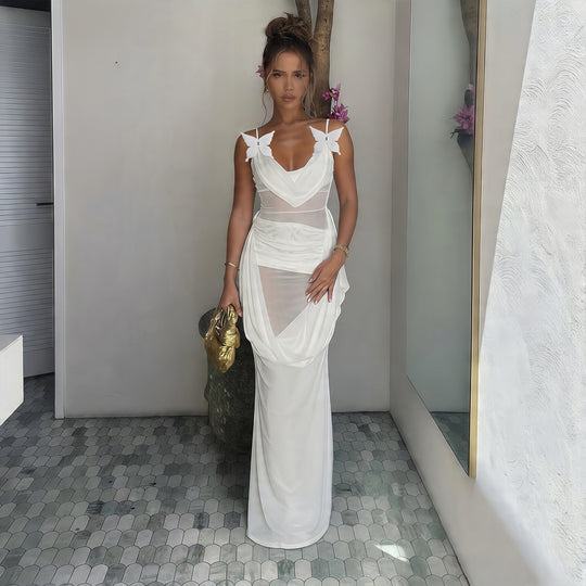 Damen Elegantes und luftiges Maxikleid mit raffinierten Trägern EB