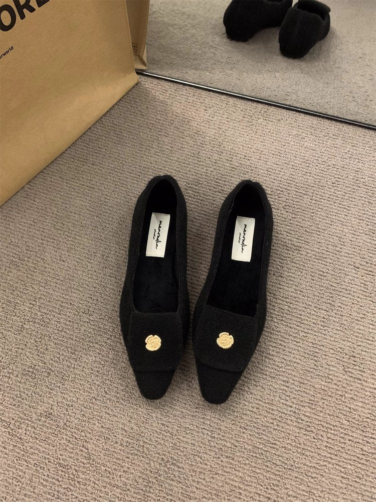 Damen elegante Ballerinas aus Filz mit dekorativem Riemchen EB