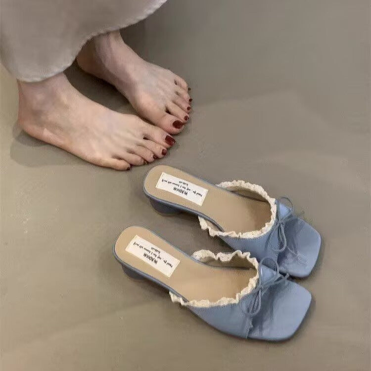 Damen elegante Sling-Sandalen mit modischem Rüschendetail EB