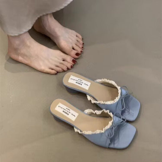 Damen elegante Sling-Sandalen mit modischem Rüschendetail EB