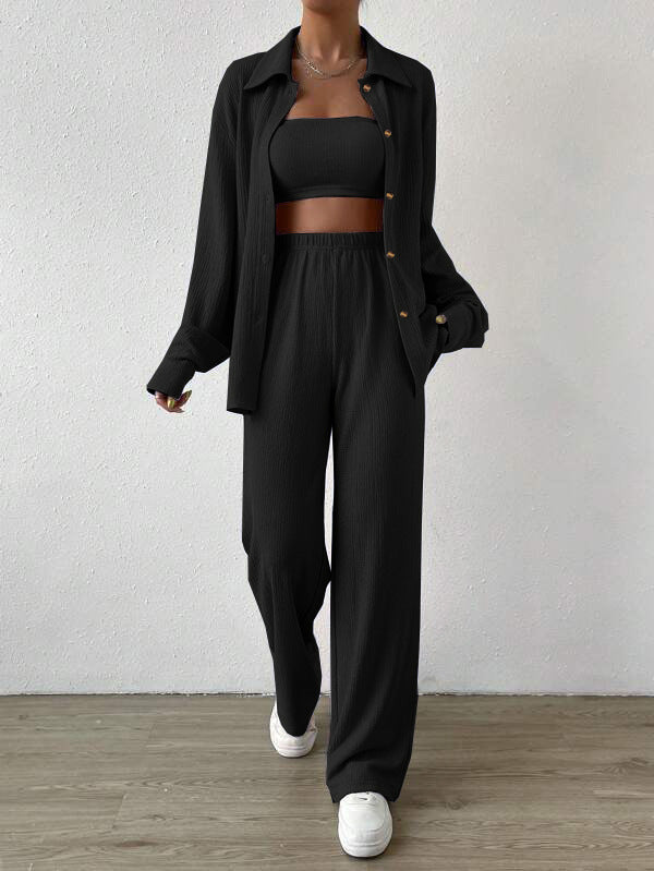 Damen Zweiteiliges Lounge-Set mit Oberteil und weiter Hose EB