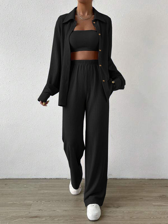 Damen Zweiteiliges Lounge-Set mit Oberteil und weiter Hose EB