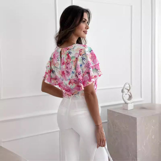 Damen Bluse mit voluminösen Rüschenärmeln EB