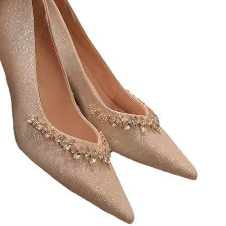Damen Pumps mit funkelndem Strassbesatz und spitz zulaufendem Design EB