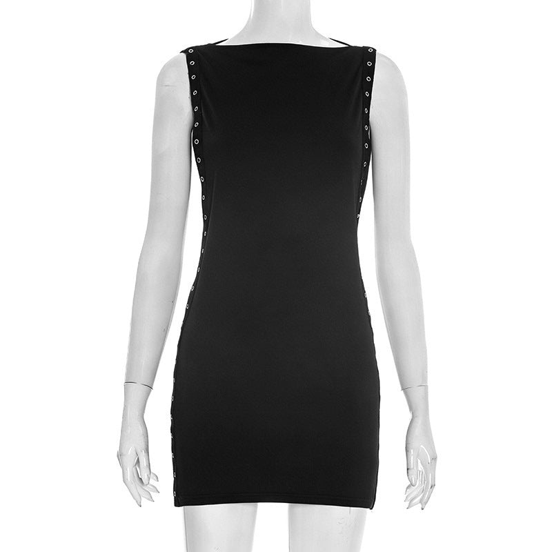 Damen figurbetontes Minikleid mit dekorativen Druckknopfdetails EB
