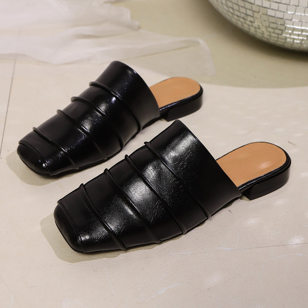 Damen Mules mit glänzender Metallic-Oberfläche und stilvollem Riemendesign EB