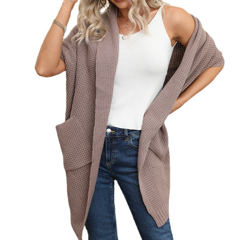 Damen Grobstrick Cardigan mit offenen Ärmeln und praktischen Taschen EB