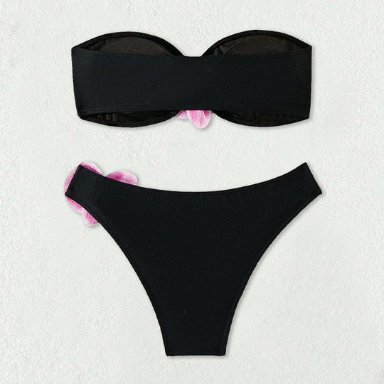 Damen Bandeau-Bikini mit eleganten Orchideen-Akzenten EB