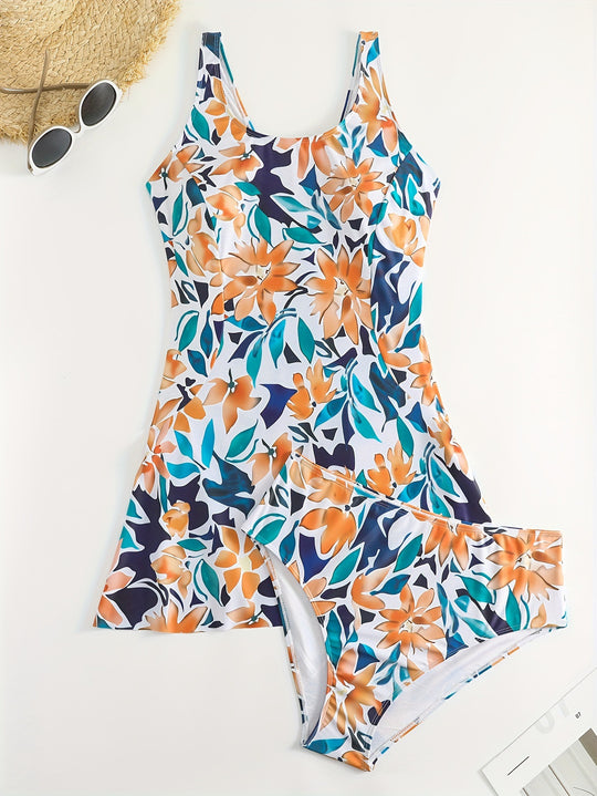Damen Badeanzug Set mit floralem Design und leichtem Rock EB
