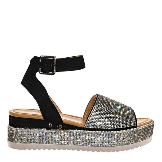 Damen glamouröse Plateau-Sandalen mit kristallverzierten Details EB