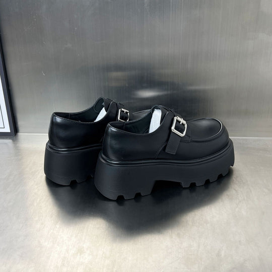 Damen Chunky Mokassins aus hochwertigem Leder mit modischer Schnallenverzierung EB