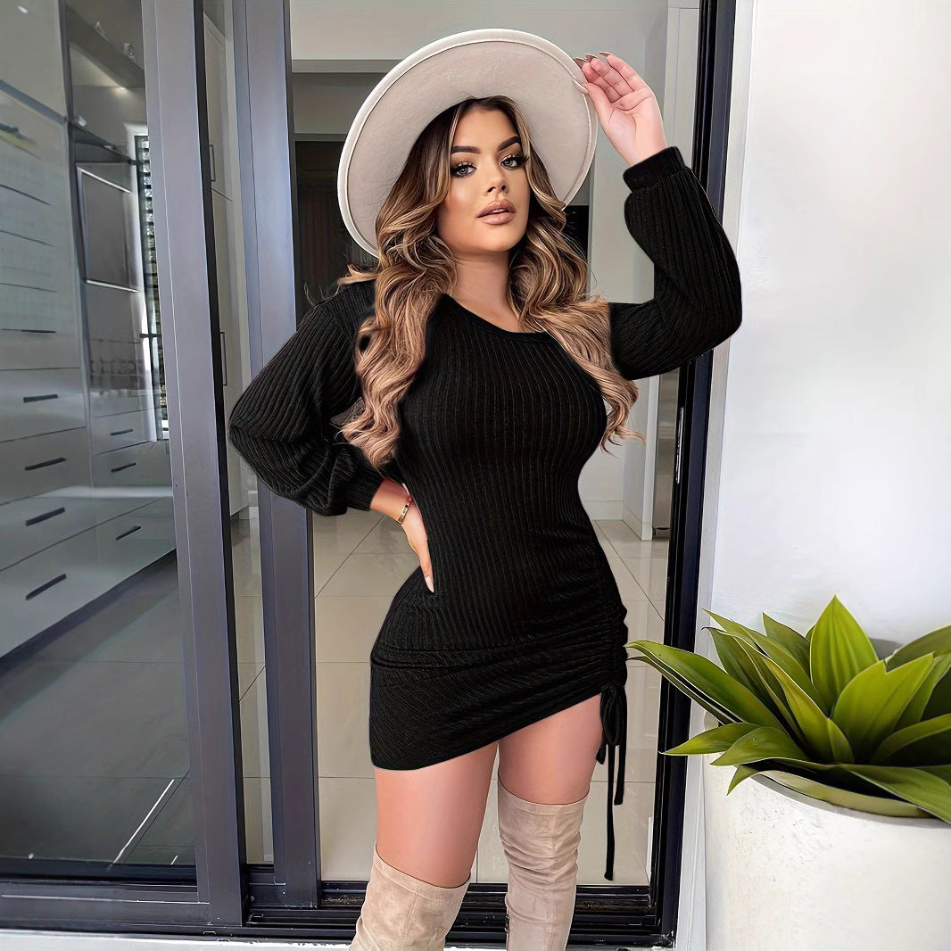 Damen Figurbetontes Kleid mit Raffung und Langarm EB