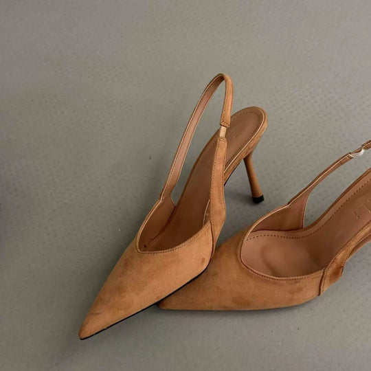 Damen Slingback-Pumps aus Wildleder mit eleganter Spitzform EB