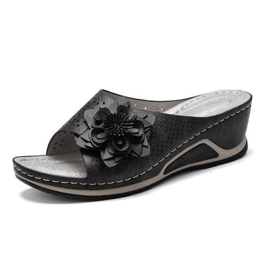 Damen Wedge-Pantoletten mit floraler Applikation EB