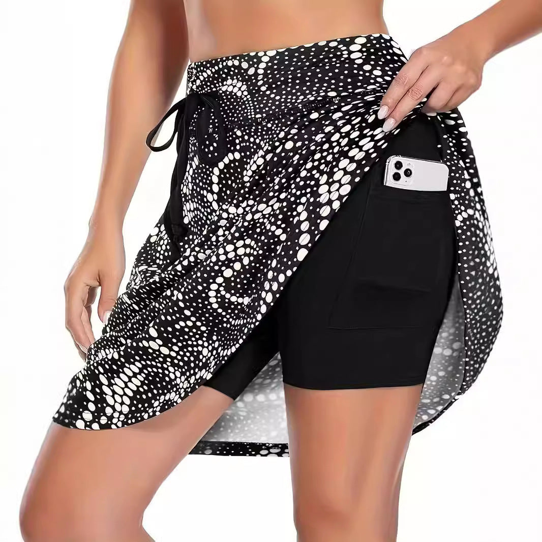 Damen High-Waist Sportrock mit integriertem Shorts und praktischen Taschen EB