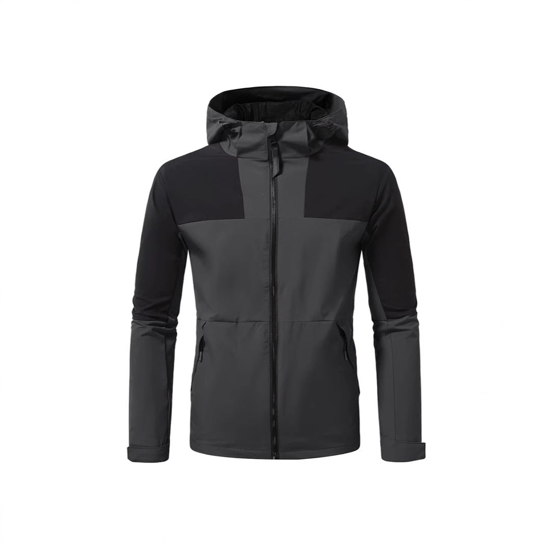 Herren Windbreaker Jacke mit verstellbarem Kapuzenkragen und seitlichen Taschen EB