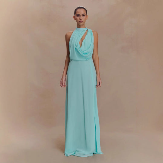 Damen Elegantes Maxi-Kleid mit drapiertem Oberteil EB