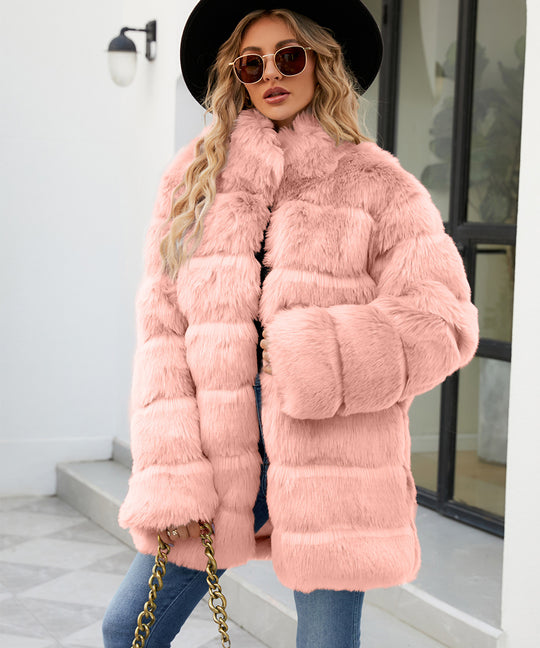 Damen Luxuriöse Kunstpelzjacke mit lockeren Ärmeln und voluminösem Schnitt EB