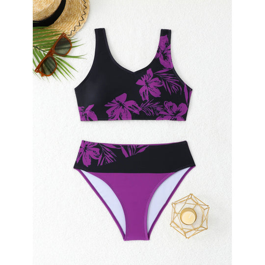 Damen Bikini-Set mit hohem Bund und floralem Muster EB
