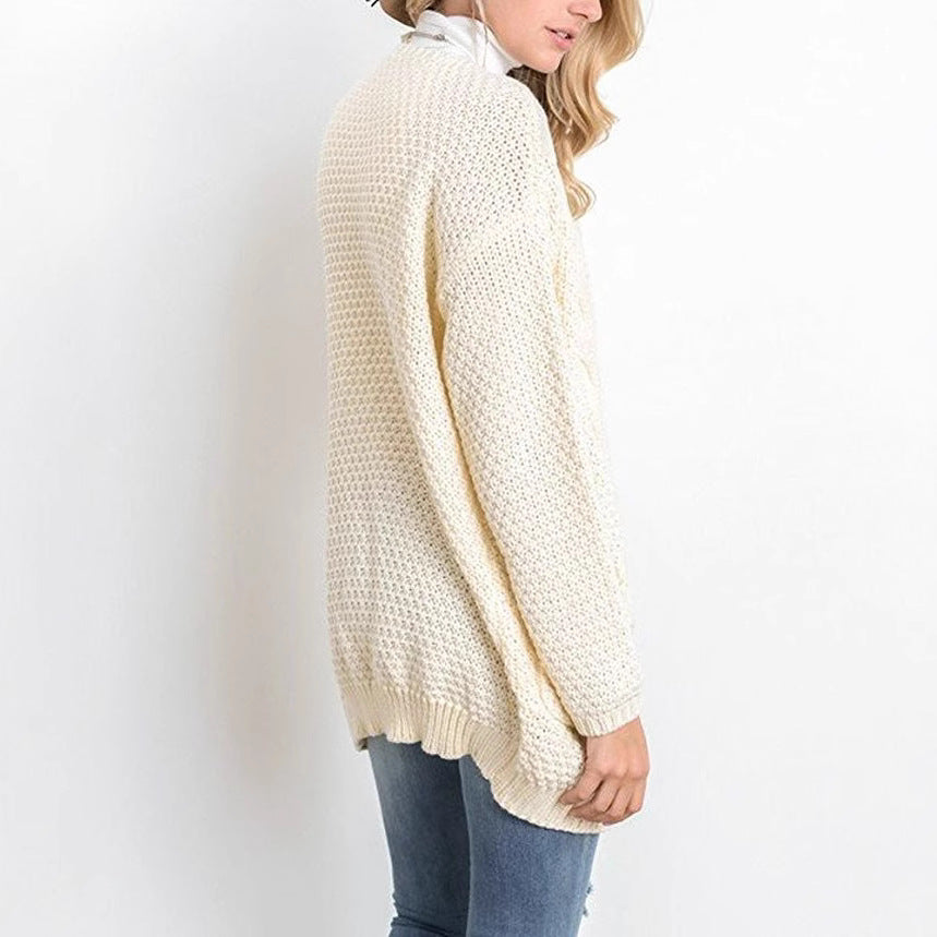 Damen gemütlicher Strickcardigan mit offener Front und Taschen EB